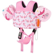 MoKo Toddler Floaties Swim Vest for 13-30lbs/30-70lbs Kids, Child Pool Swimming Training Equipment with Crotch Strap, Pink Whale